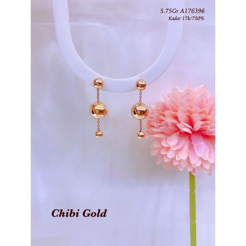 CHIBIGOLD - Anting panjang Bola  750 kadar 17% A176396 - chibigold