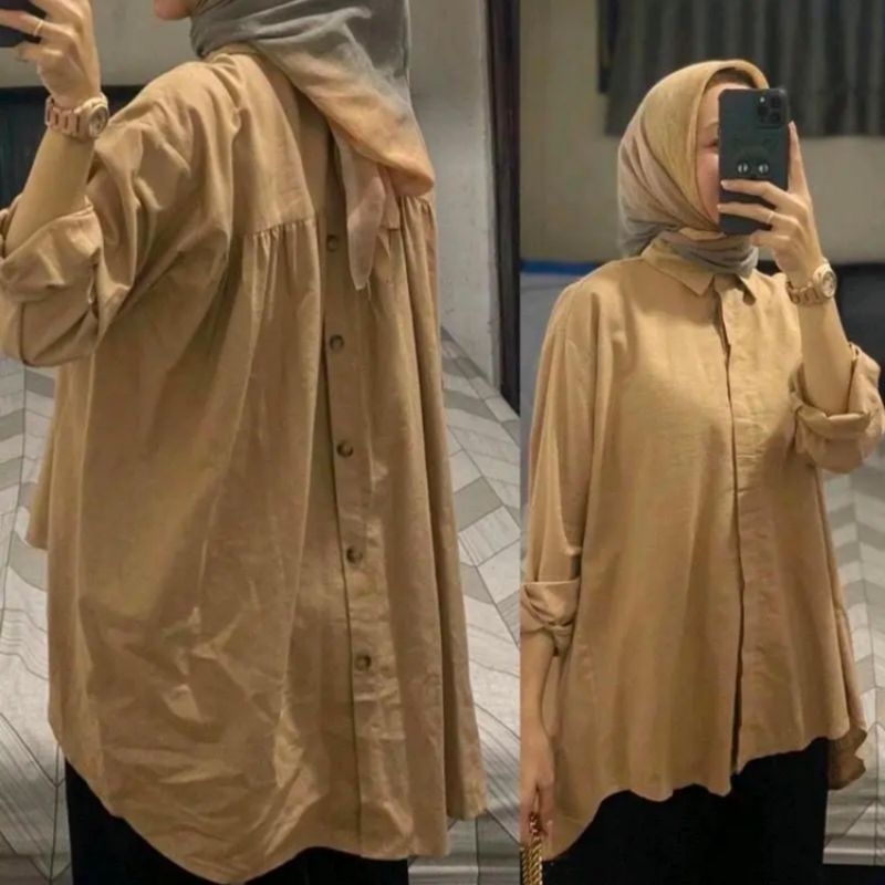 KEMEJA BLOUSE RIKA POLOS KANCING WANITA KEKINIAN