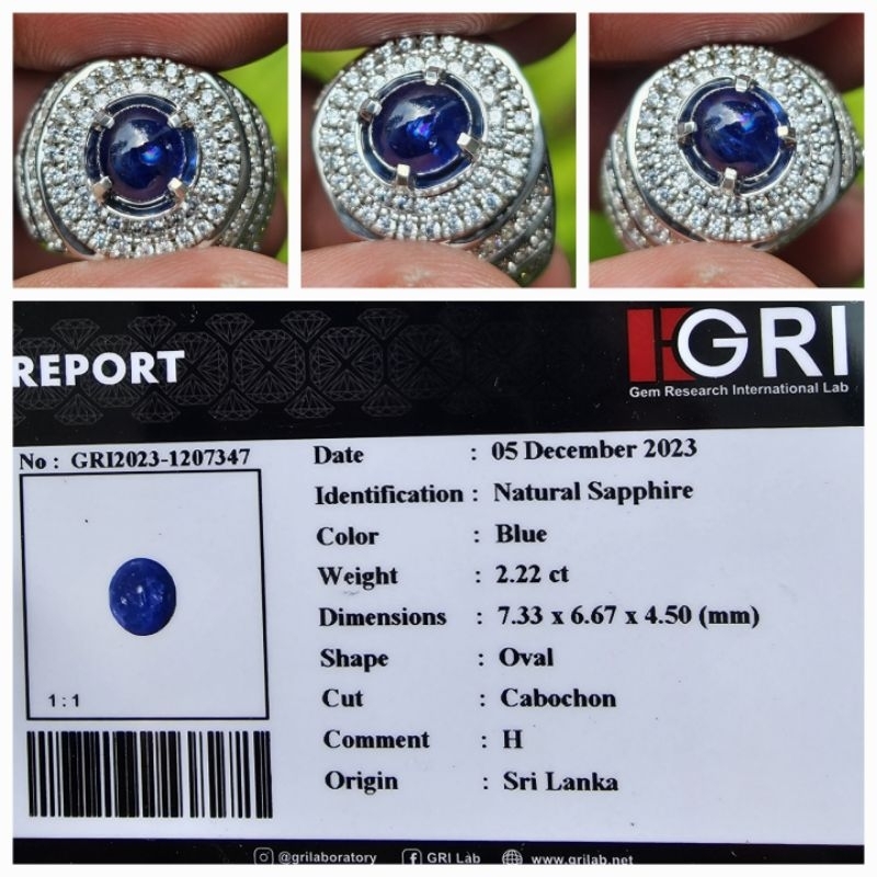Natural Blue Sapphire Ceylon Srilanka Memo 2.22 crt