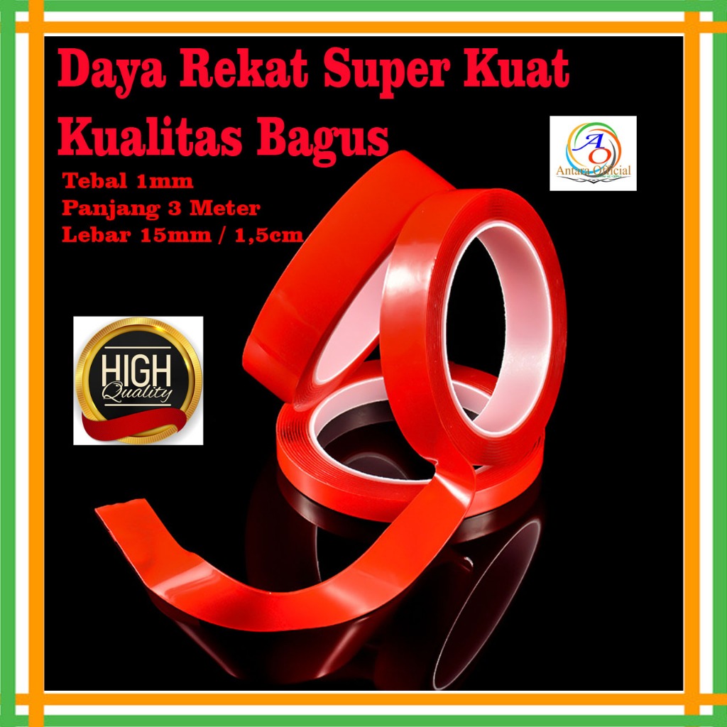 Double Nano Tape Acrylic Lebar 1,5cm x 3Meter Bening Kualitas Bagus Lakban Transparan Lem Akrilik 15