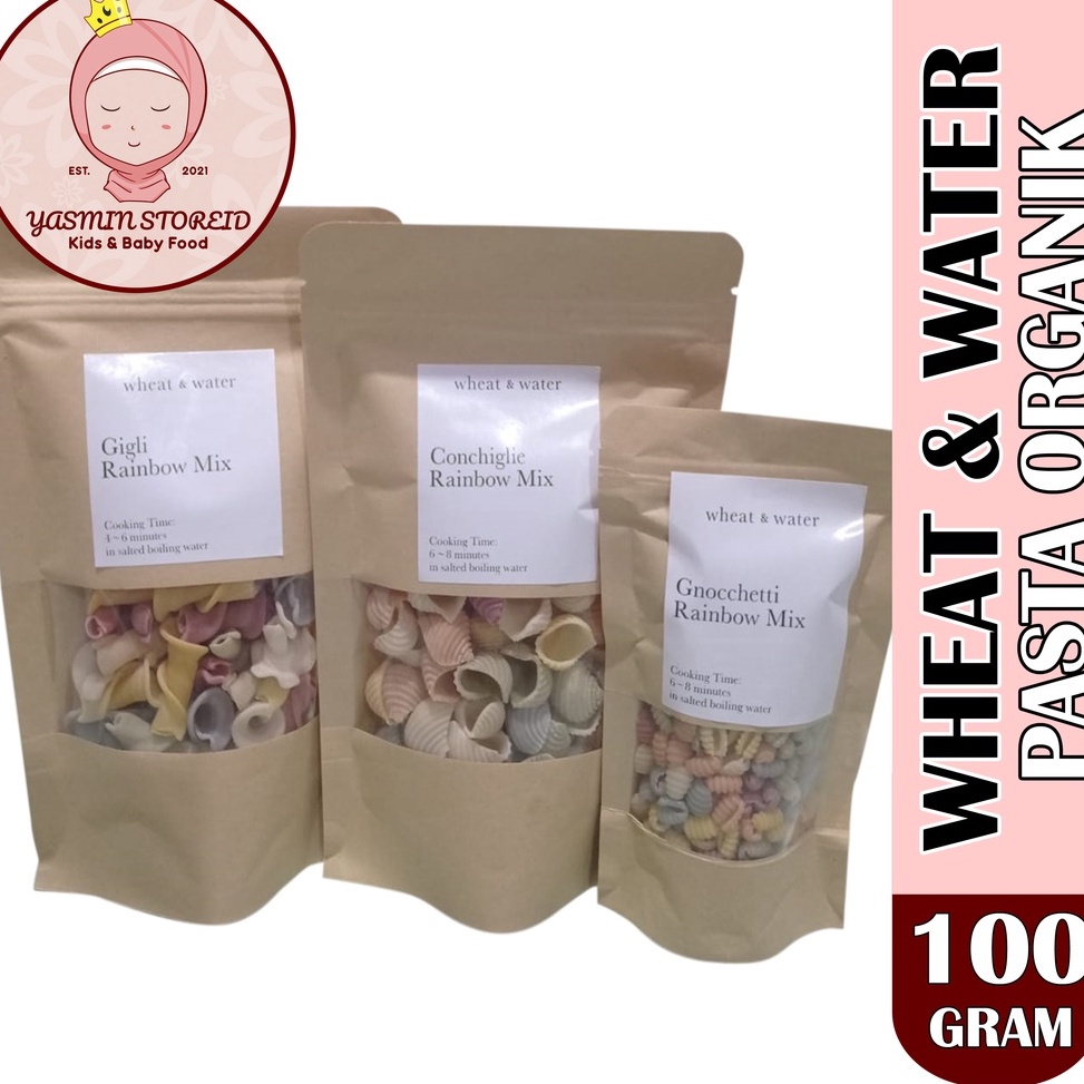 

PROMO ALE Pasta MPASI Wheat Water Rainbow Mix Pasta Conchiglie Gnocchetti and Gigli 5gr dan 1gr