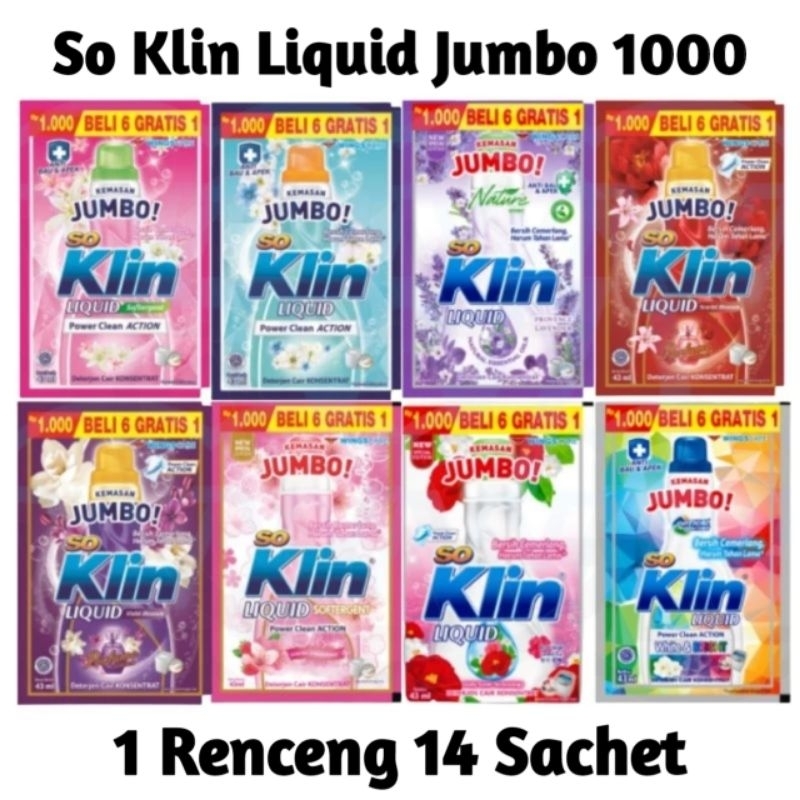 SO KLIN Liquid Softergent So klin Cair Kemasan Jumbo Renceng 14 Sachet