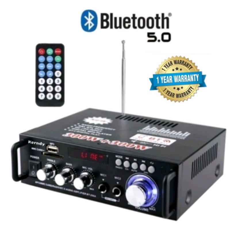 AMPLIFIER BT-298A BLUETOOTH EQ AUDIO AMPLIFIER KARAOKE HOME THEATER FM RADIO 600W KERNDY BT298A