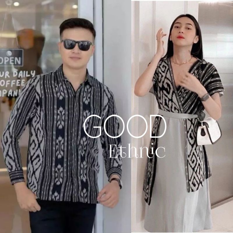 Baju Tenun Set Couple Dress Naomi Andin x Batik Kemeja Pria Lengan Panjang Couple Lebaran Kondangan