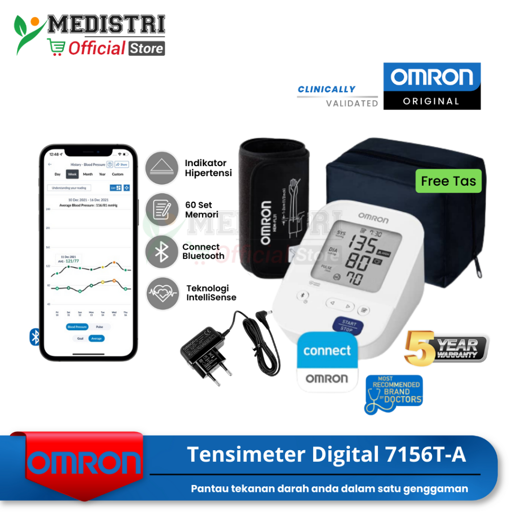 [BEST SELLER] Tensimeter Digital Omron HEM 7156T-A Termasuk Adaptor Original Omron Alat Ukur Tensi T