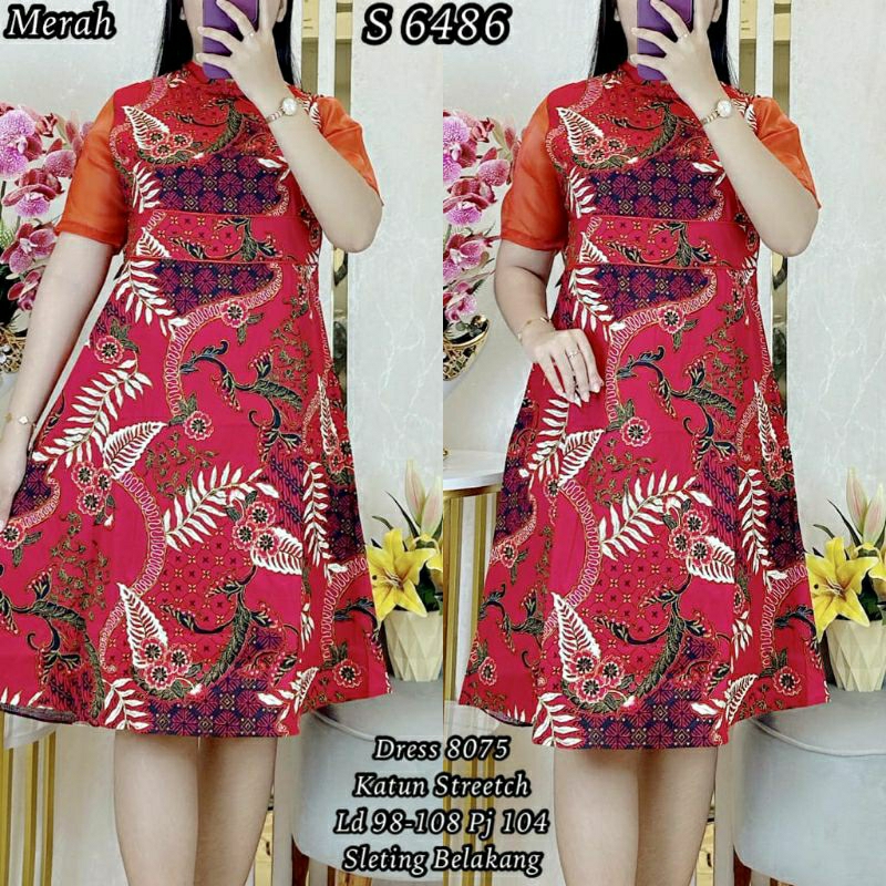 6486 #Dress Katun Organza Cheongsam Daun 8075/6488 #Dress Katun Organza Puff Imlek Bangau 8078/6489 