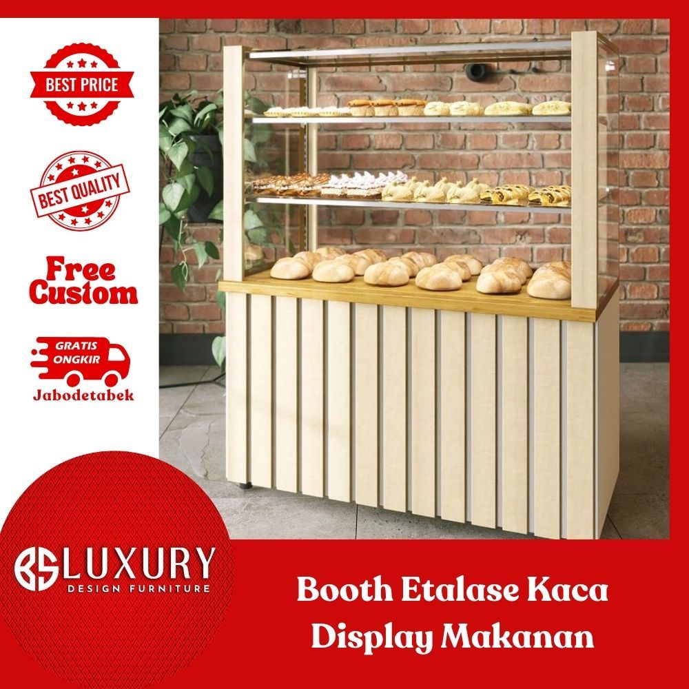Showcase Booth Etalase Kaca Display Makanan Bahan Multiplek Bisa Custom