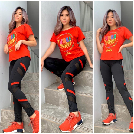 Setelan Sabrina Zumba/Kaos Zumba Original - Legging Panjang Lis Tile untuk senam gym aerobik fitness
