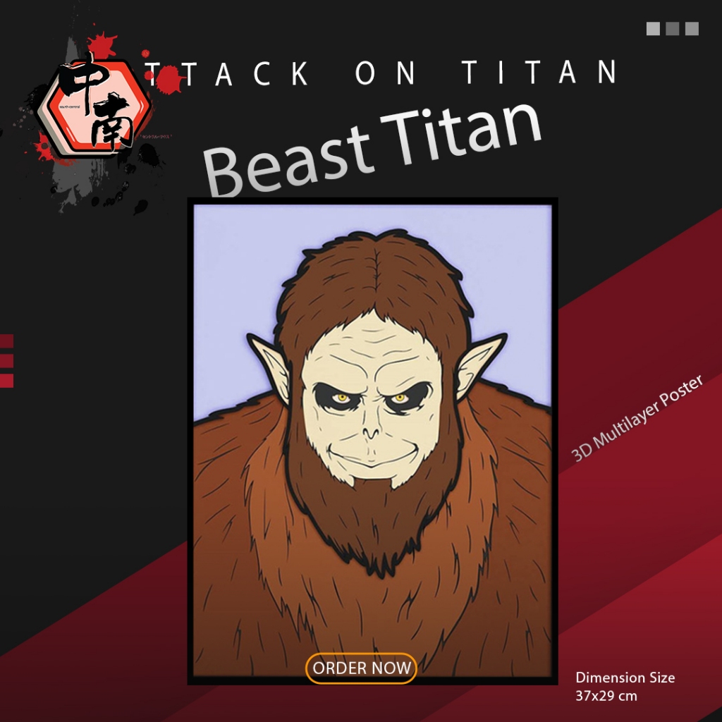Poster 3D Multilayer Attack On Titan Beast Titan