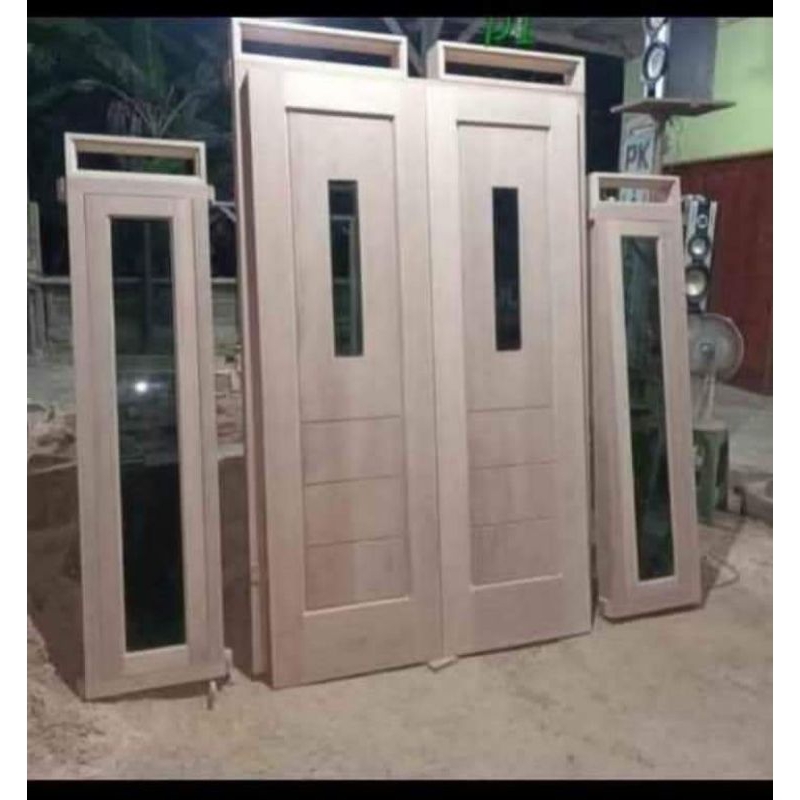 paket pintu 2 dan jendela 2 dan bonus lubang angin 4 kayu mahoni