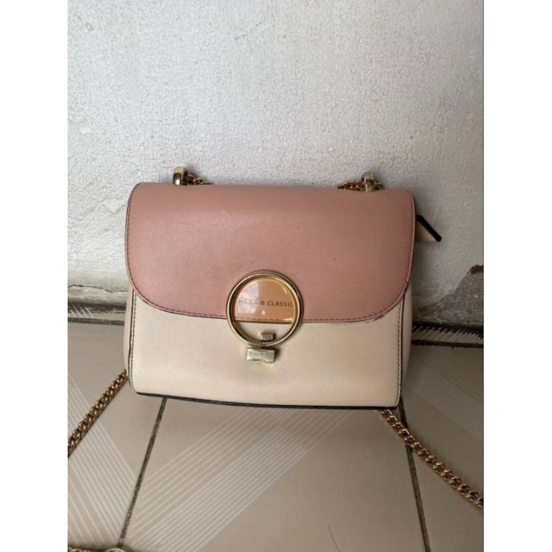 OBRAL tas wanita murah slempang bahan kulit merk Hana and Classic warna pink putih tas slempang wani