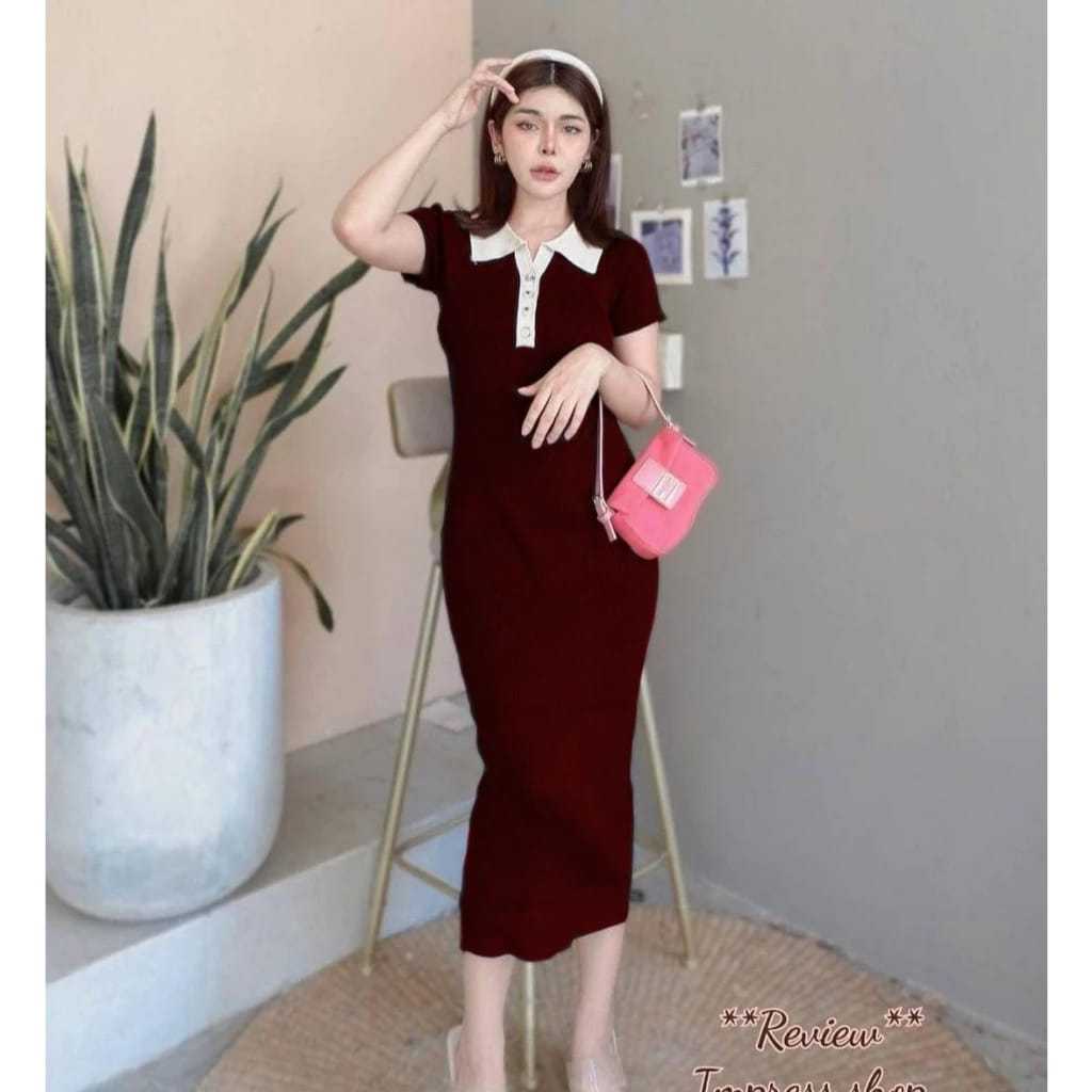 Longdress Polo Kancing Rajut/Pressbody Polo Rajut/