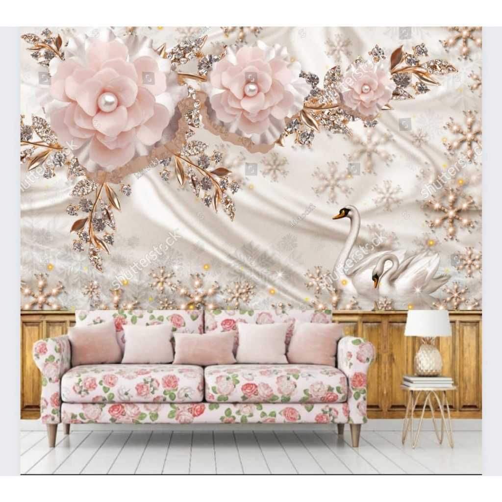 Wallpaper bunga mawar 3d terlaris - wallpaper dinding motif bunga visual 3d termurah