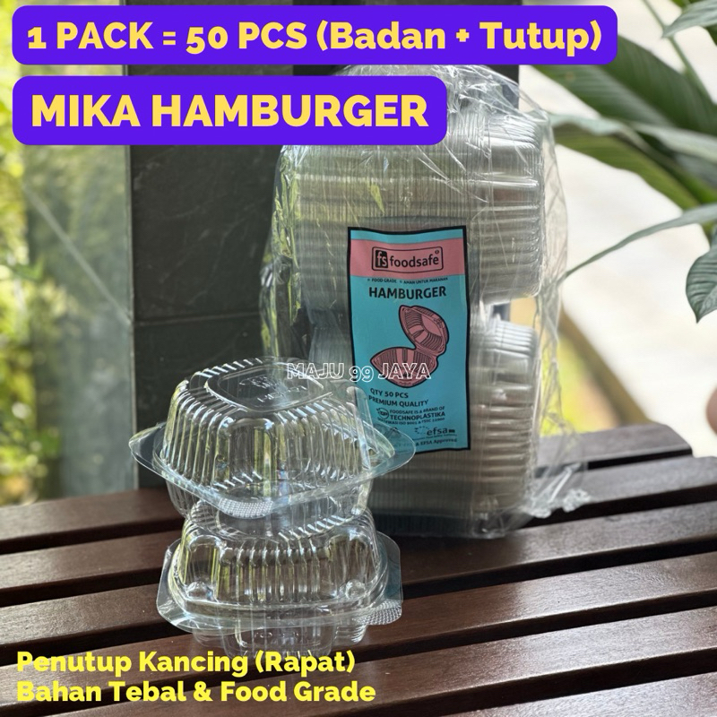 (50 PCS) Mika Hamburger Bening Tebal Transparan | Kotak Plastik Tempat Burger Kue | Mika Take Away R