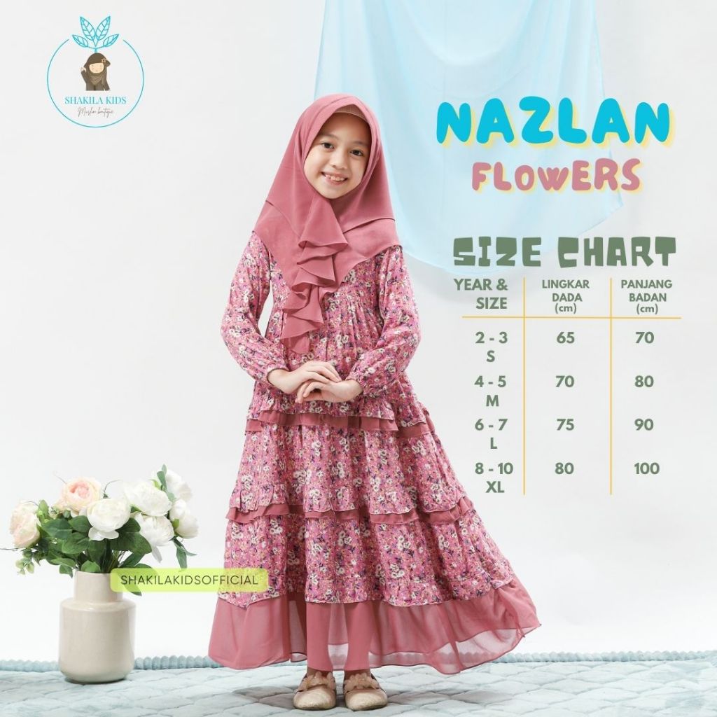 Gamis Anak Shakila Kids Model Nazlan | Gamis Premium Set Kerudung | Gamis Muslimah Original Murah | 
