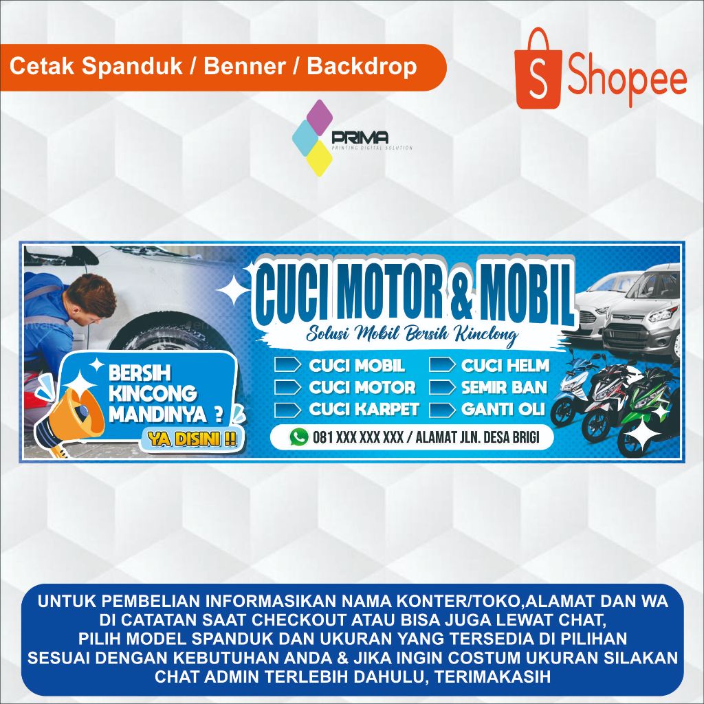 Spanduk Banner Steam Motor Cuci Motor dan Mobil Custom