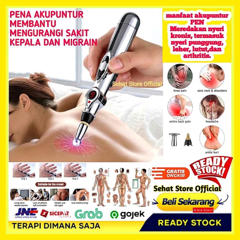 (jaminan original) Pena Pen Pulpen Pijat Terapi Leser Laser Refleksi Elektrik massager pen pena akup
