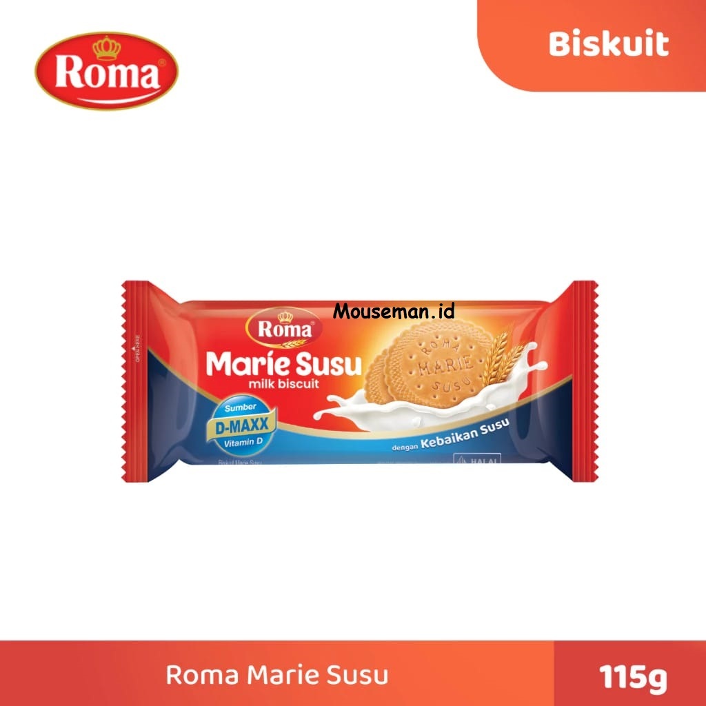 

Roma Biskuit Marie Susu milk biscuit sumber D-MAXX Vitamin D dengan Kebaikan SUSU 115gr