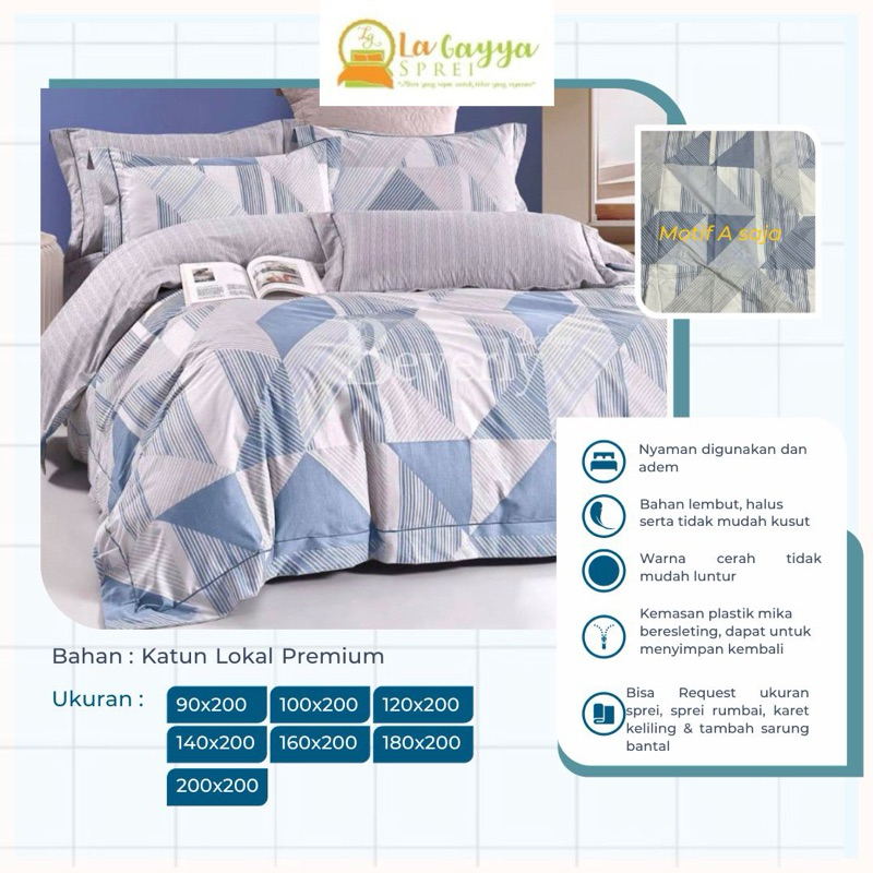 La Gayya Sprei Set Sarung Bantal dan Guling Katun Lokal Premium 140x200x30 90x200x30 | Sprei Tinggi 