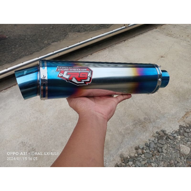 KNALPOT RACING R9 HALF BLUE MOTOR SATRIA FU