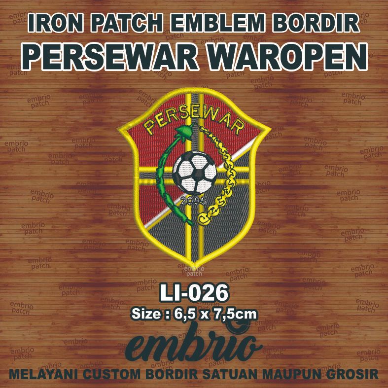 LI-026 Patch PERSEWAR Waropen FC Emblem Bordir Logo Jersey Ligina Liga Indonesia - 6,5x7,5cm - Embri