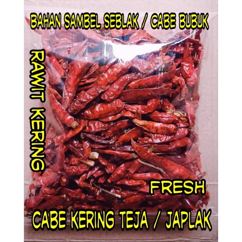 

cabe kering teja japlak fresh rawit kering bahan sambal seblak, cabe bubuk, chili oil dll