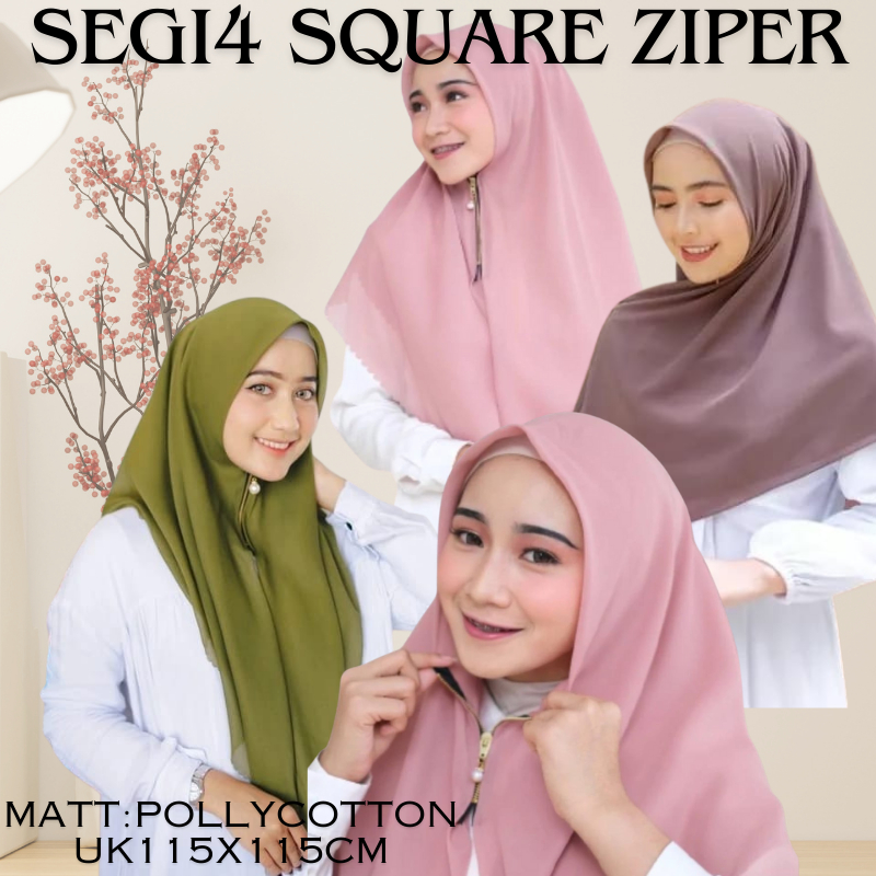 Hijab Instan Zipper Segi Empat Kerudung Resleting Zipper Lasercut TERBARU HIJAB POLOS