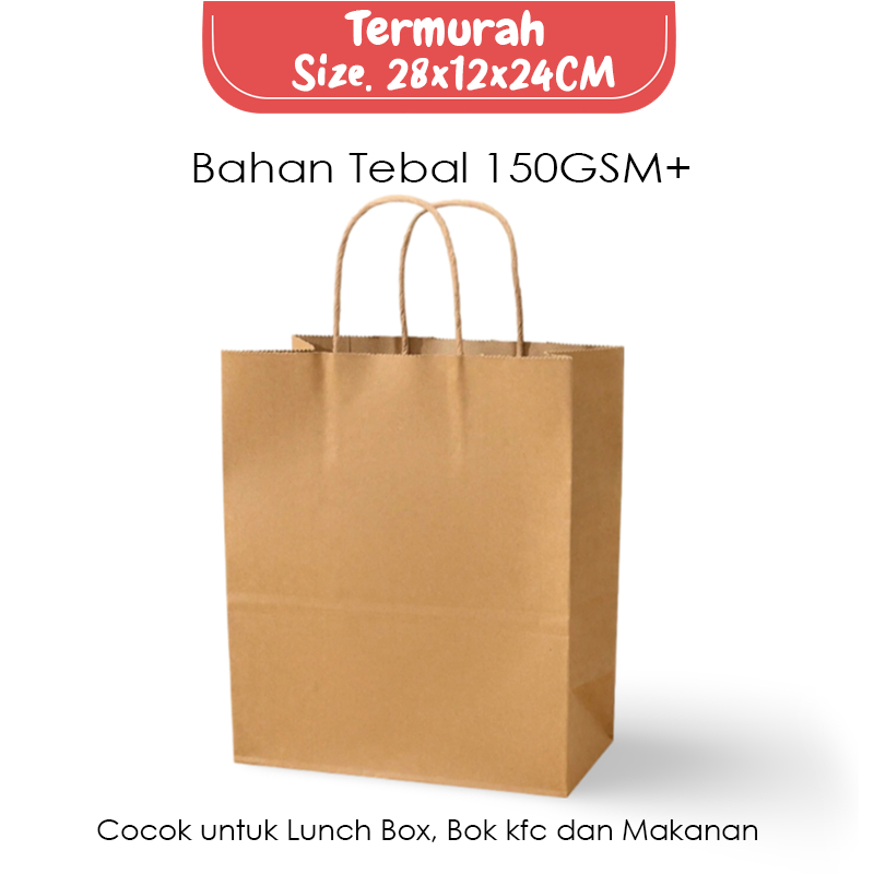 

(TALI KERTAS) Paper Bag Kado Lunch Box Uk. 28x12x24 CM / Paper Bag Jumbo Warna Coklat / Papper Bag Packing Olshop, Makanan dan KFC