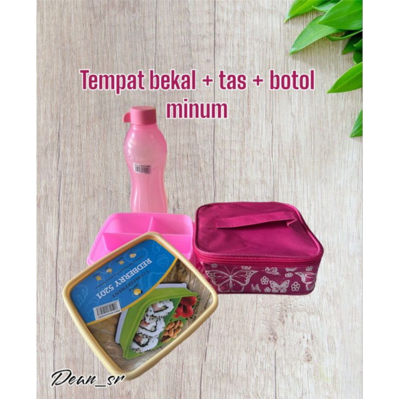 Ready yaa... Lunch box redberry+tas bekal+botol sunkist 500 ml lengkap LT BAGUS MURAH CANTIK SANGAT 