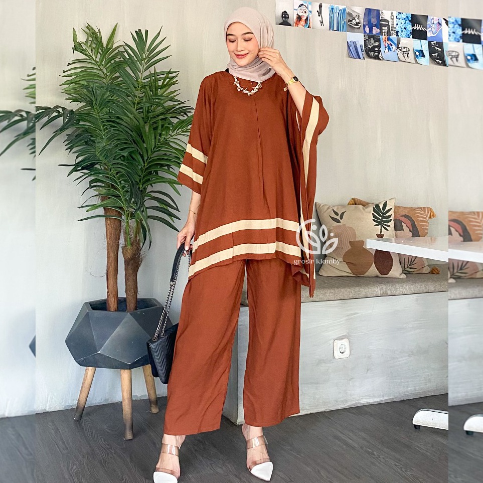 Pesan Sajaide3E8q One Set Kelelawar Jumbo Natuna Sahara Mega Busui Rayon Atasan Celana Setelan Wanit