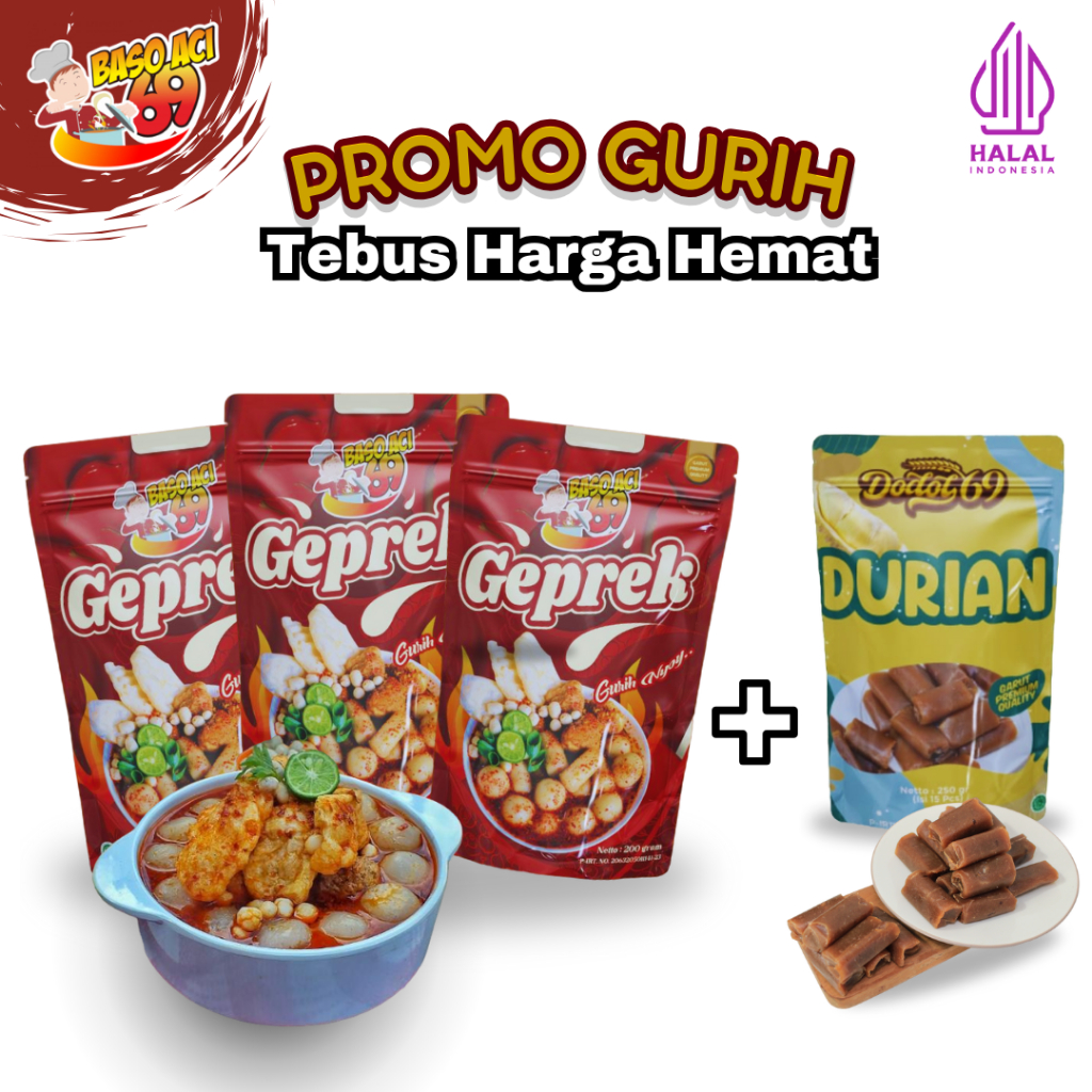 

Baso Aci 69 - Beli 3pcs Varian Sambal Geprek Tebus Murah 1pcs Dodol Durian