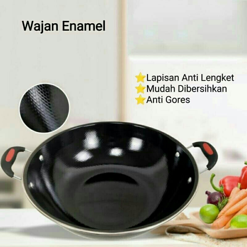 WAJAN ENAMEL KUPING TEBAL ANTI KARAT ANTI LENGKET BEST QUALITY