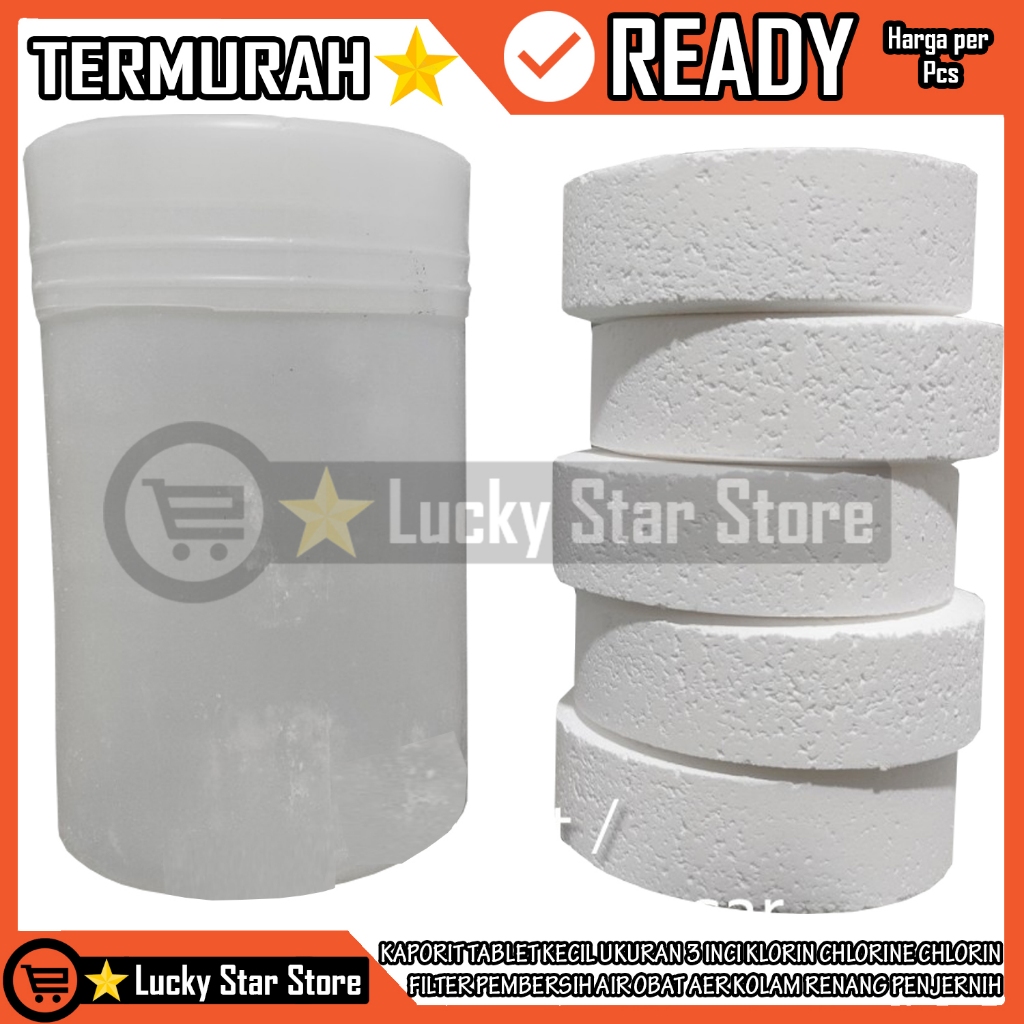 Kaporit Tablet Kecil Uk 3 Inci Filter Pembersih Air Obat Aer Kolam Klorin Chlorine Chlorin Renang Pe