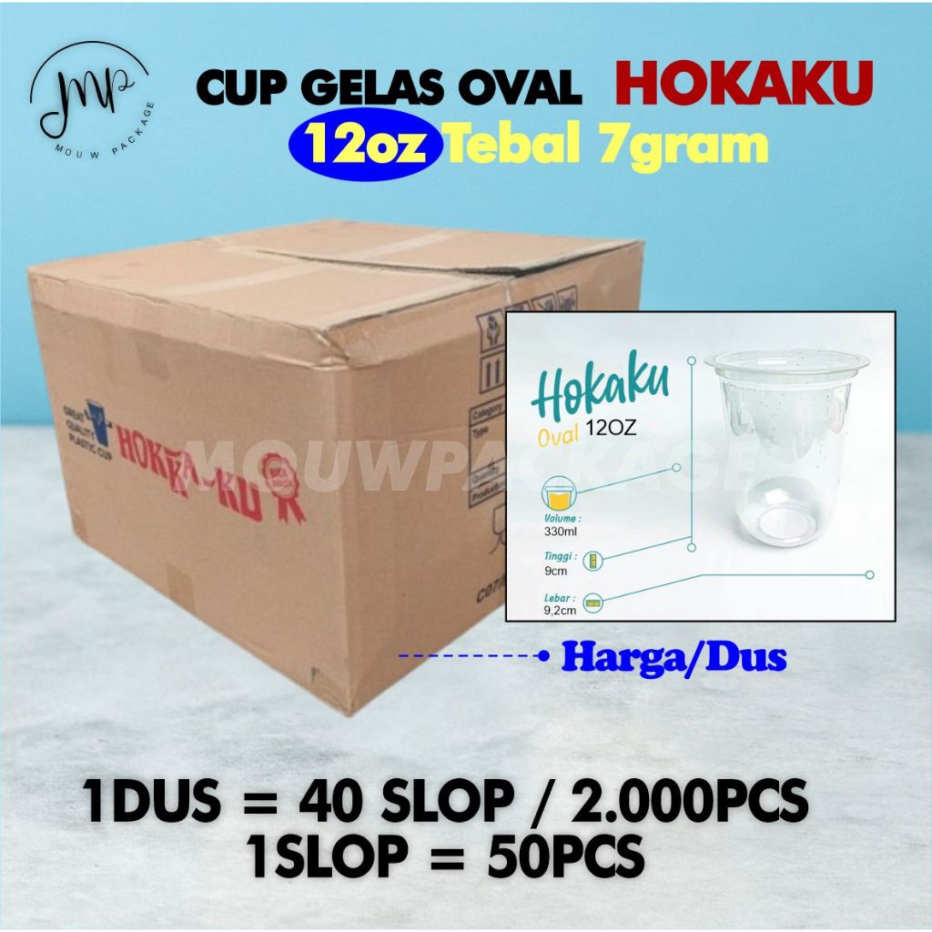 [GROSIR 1 DUS] HOKAKU OVAL GELAS CUP PLASTIK 12 14 16 OZ / HOKAKU OVAL KARTON