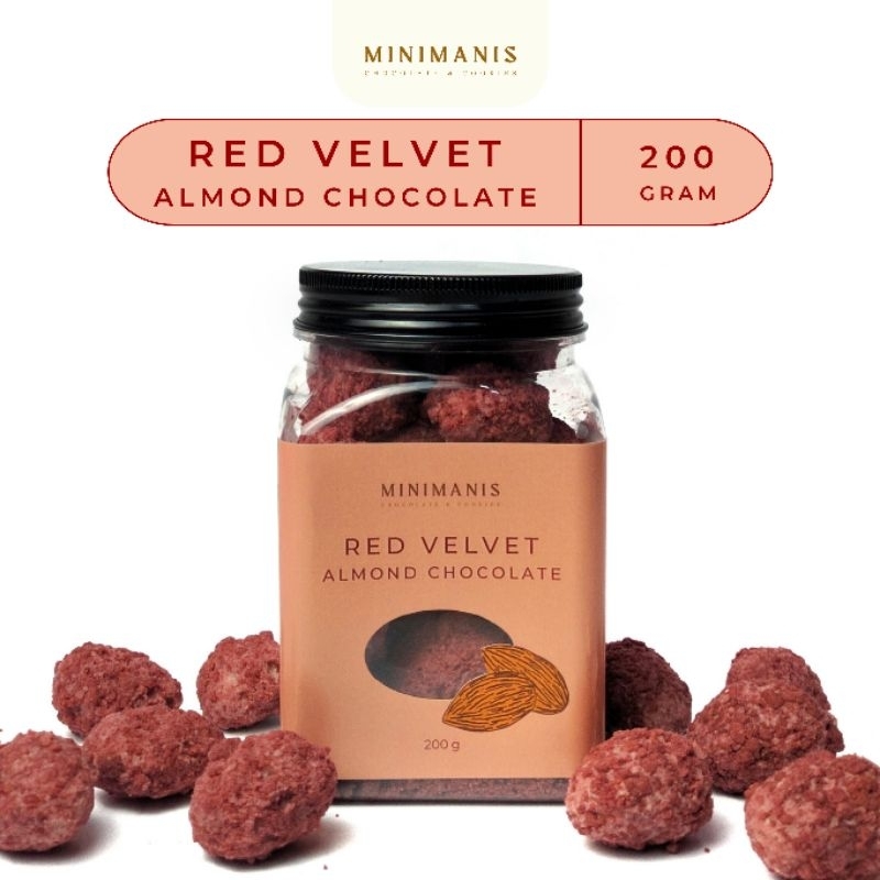 

MINIMANIS Red Velvet Almond Chocolate 200g | cemilan coklat kacang almond rasa red velvet cokelat dragees
