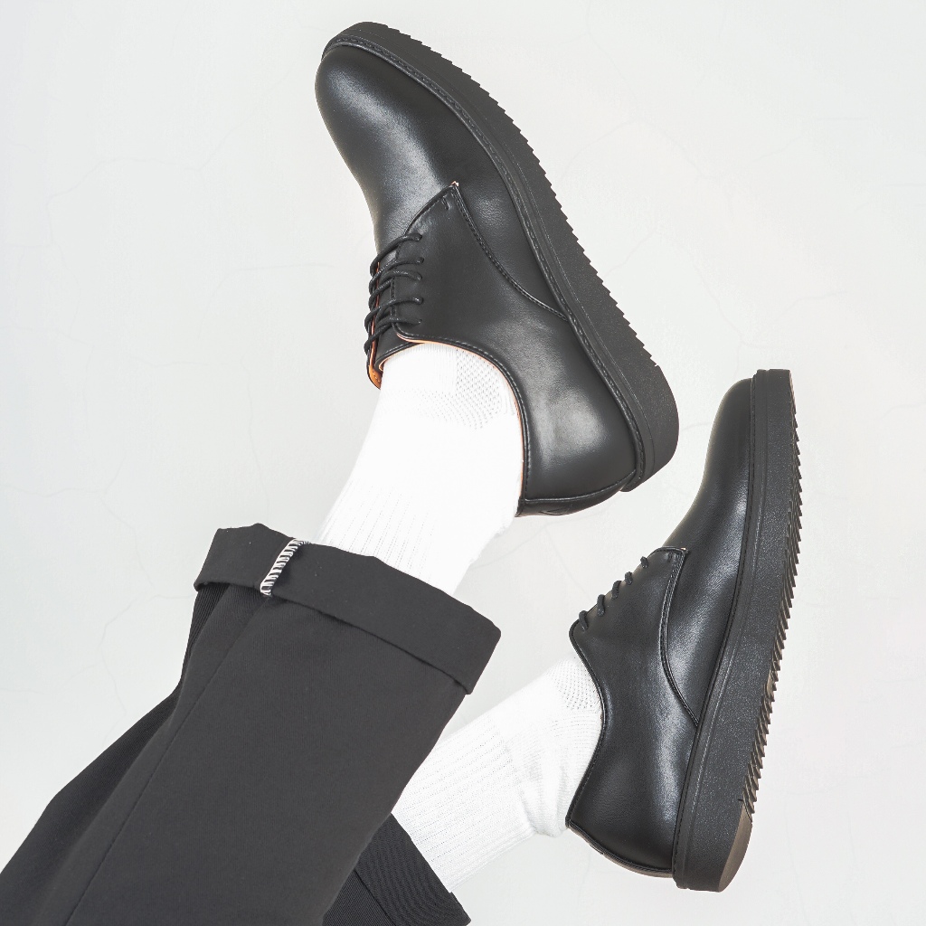 Sepatu Kerja Pria AMBLE Carter Lite Vegan Black Derby Hitam