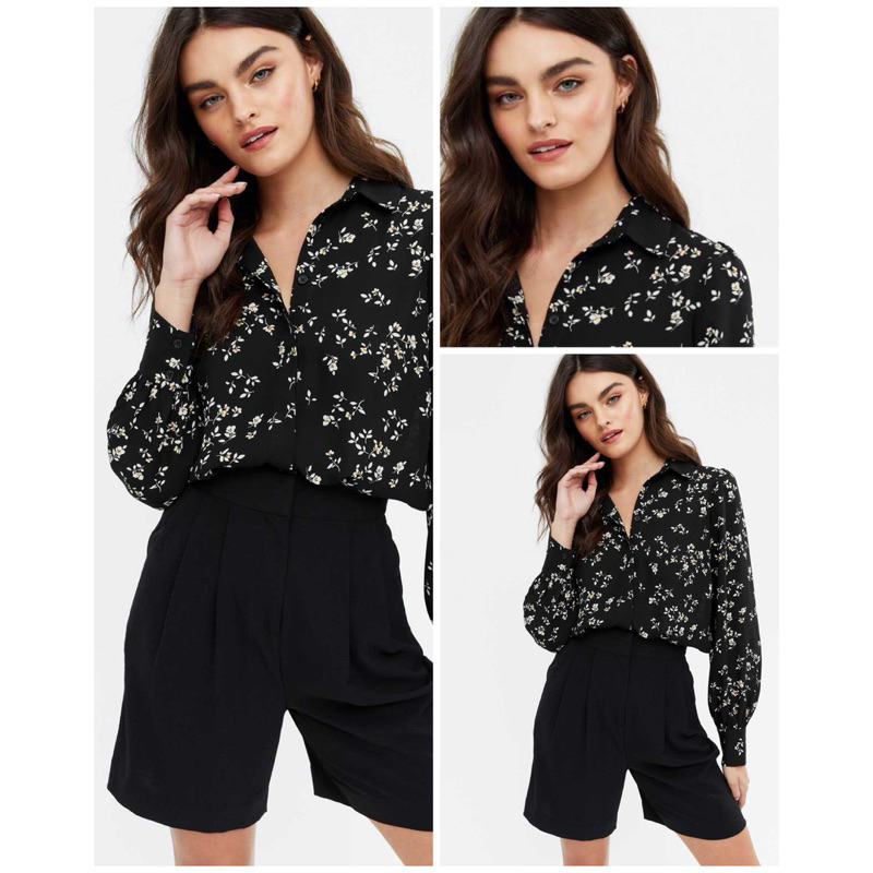 Long Sleeve Blouse By Isuga Black In Flower