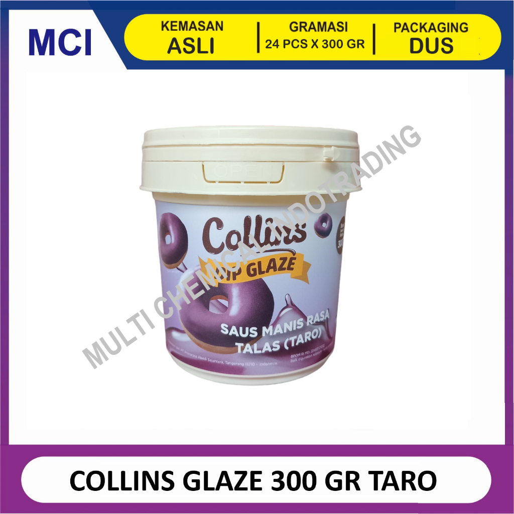 

(1 DUS 24 PCS) COLLINS DIP GLAZE 300 GR - TARO UBI UNGU /TOPPING DONAT