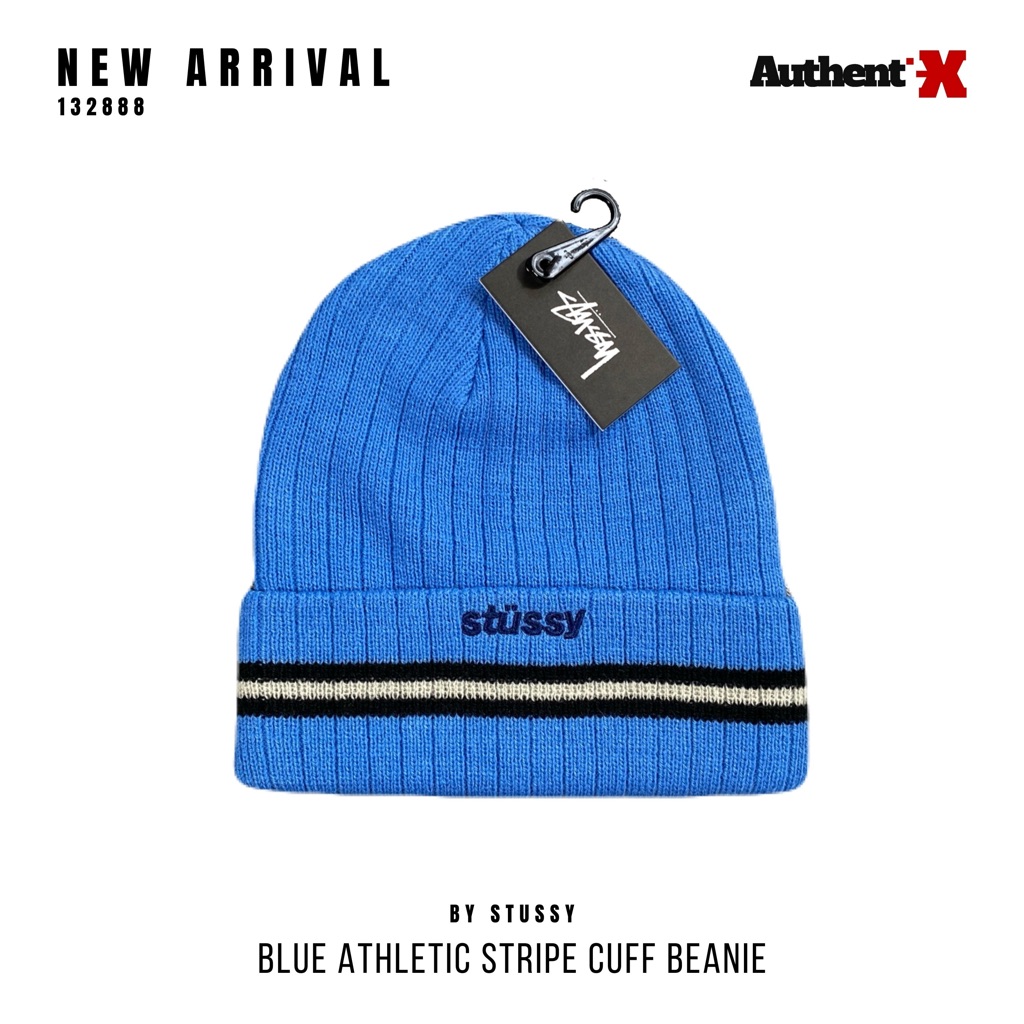 STUSSY ATHLETIC STRIPED CUFF BEANIE BLUE | ORIGINAL