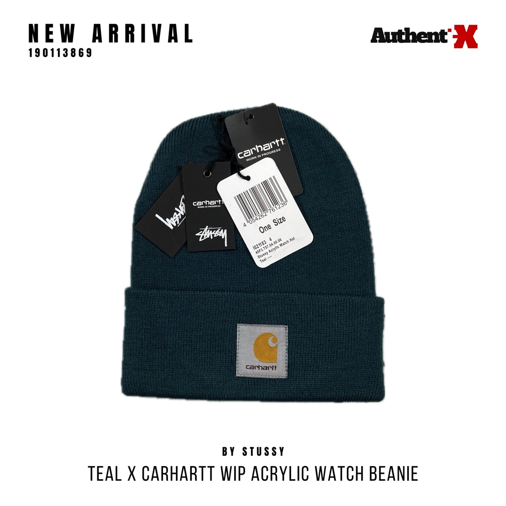 TOPI STUSSY X CARHARTT BEANIE HAT | TEAL ORIGINAL