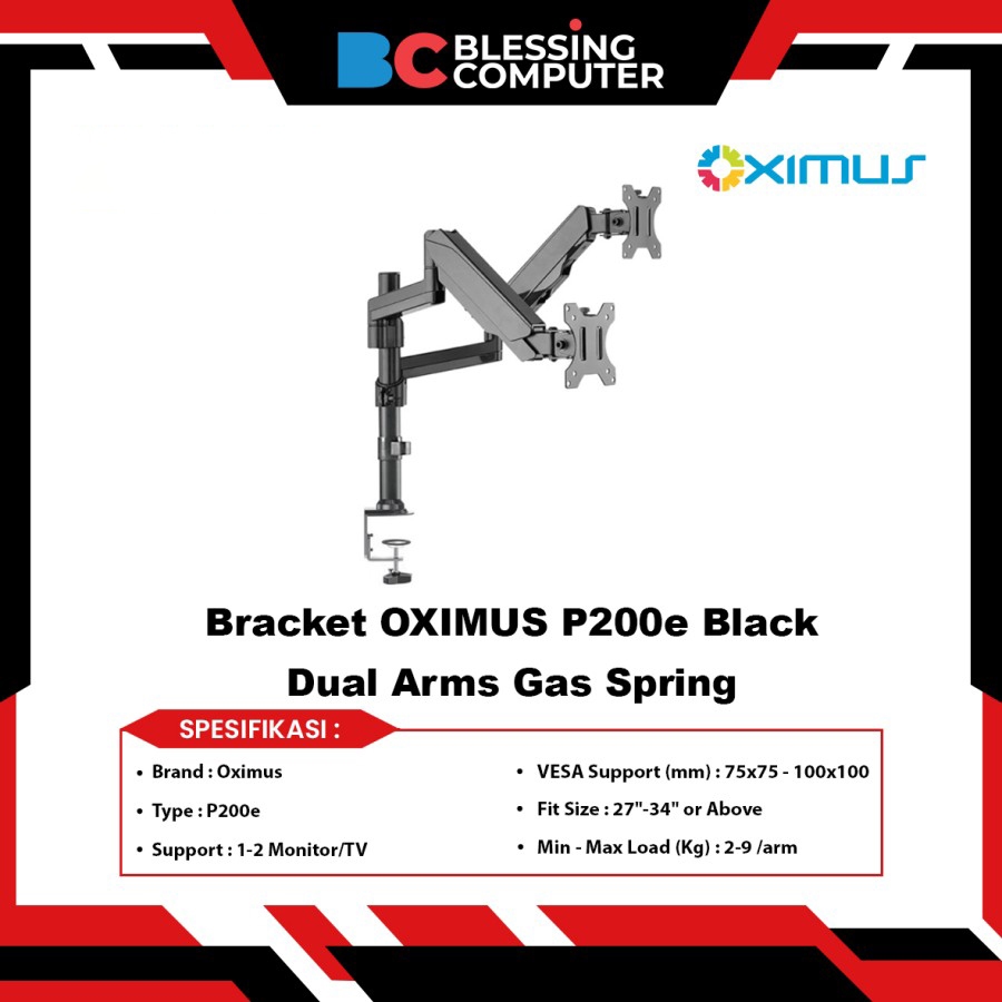 Bracket OXIMUS P200e Black Dual Arms Gas Spring