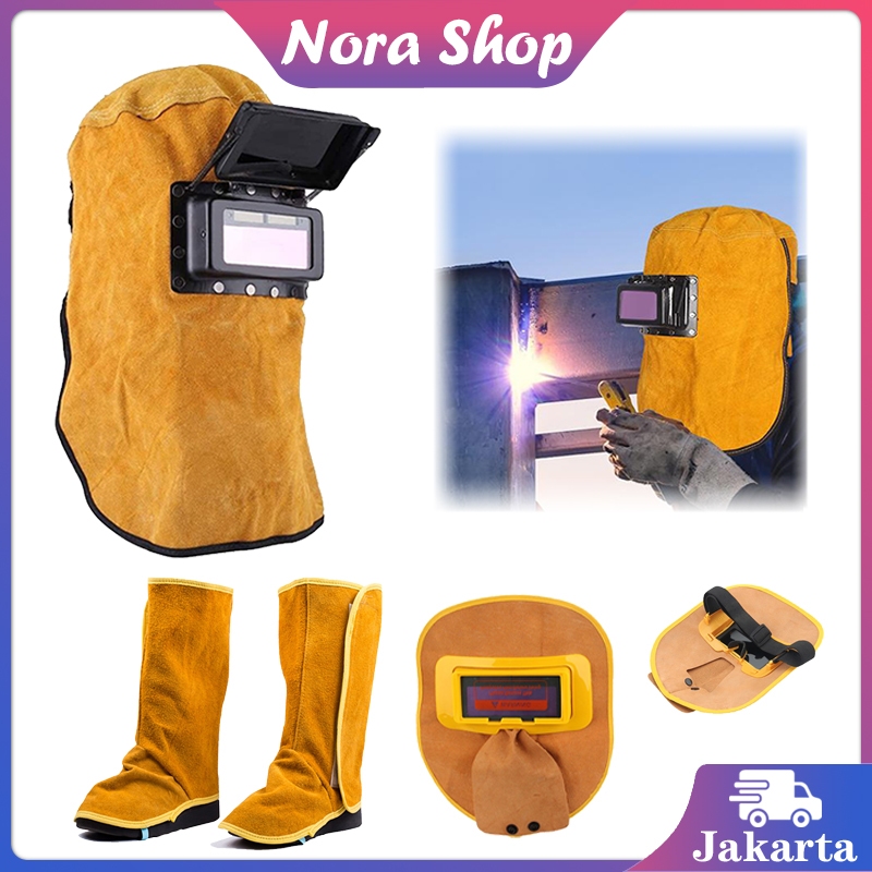 Topeng Las Kulit Topi Las Kulit Welding Foot Cover Kulit Leather Welding Mask Topeng Las Listrik Ful