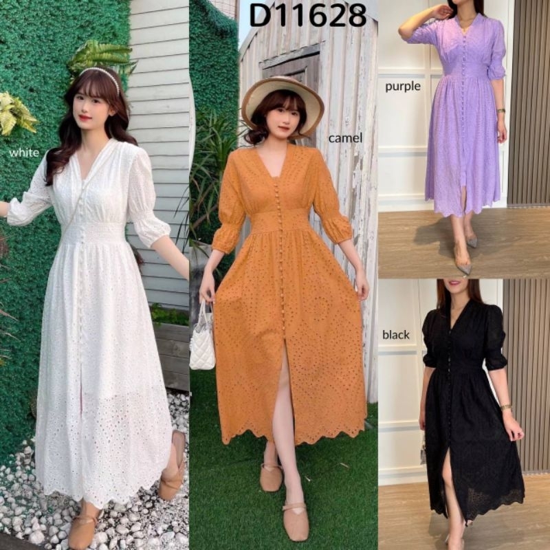 Ariel Premium Mid Sleeves Eyelet Dress