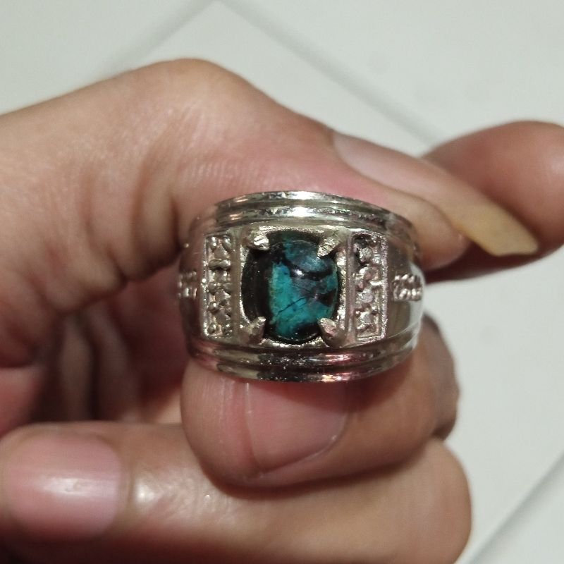 Batu Mini Bacan Doko Body Glass Natural Cincin Alpaka size 9
