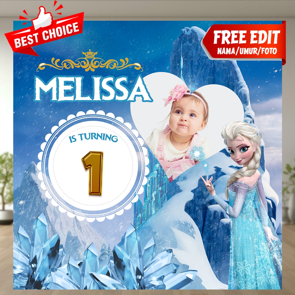 Spanduk Banner Frozen Princess Spanduk Ulang Tahun/Backdrop Ultah Anak Cewe / Banner Flexi / Backgro