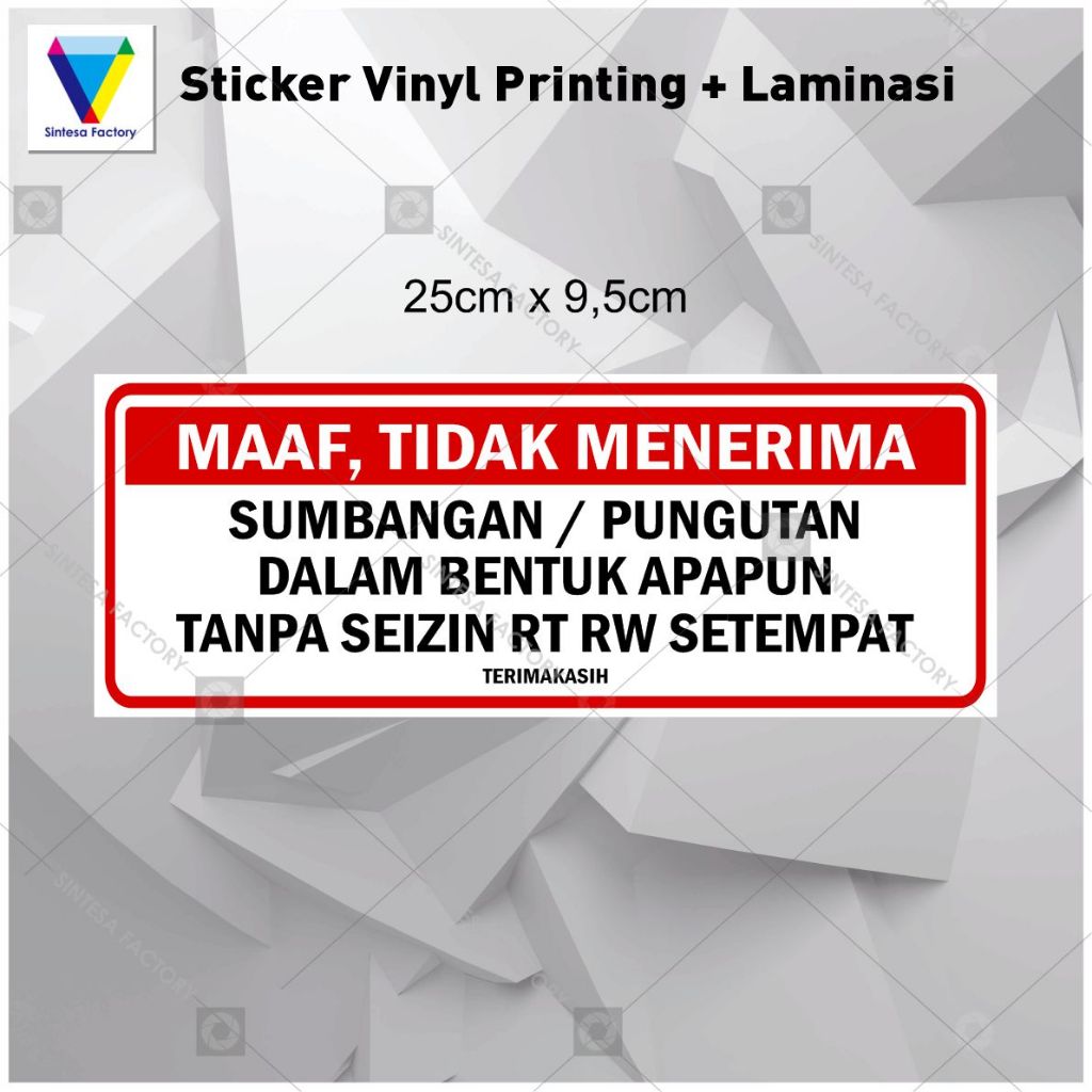 Stiker TidakMenerima Sumbangan Stiker Perizinan