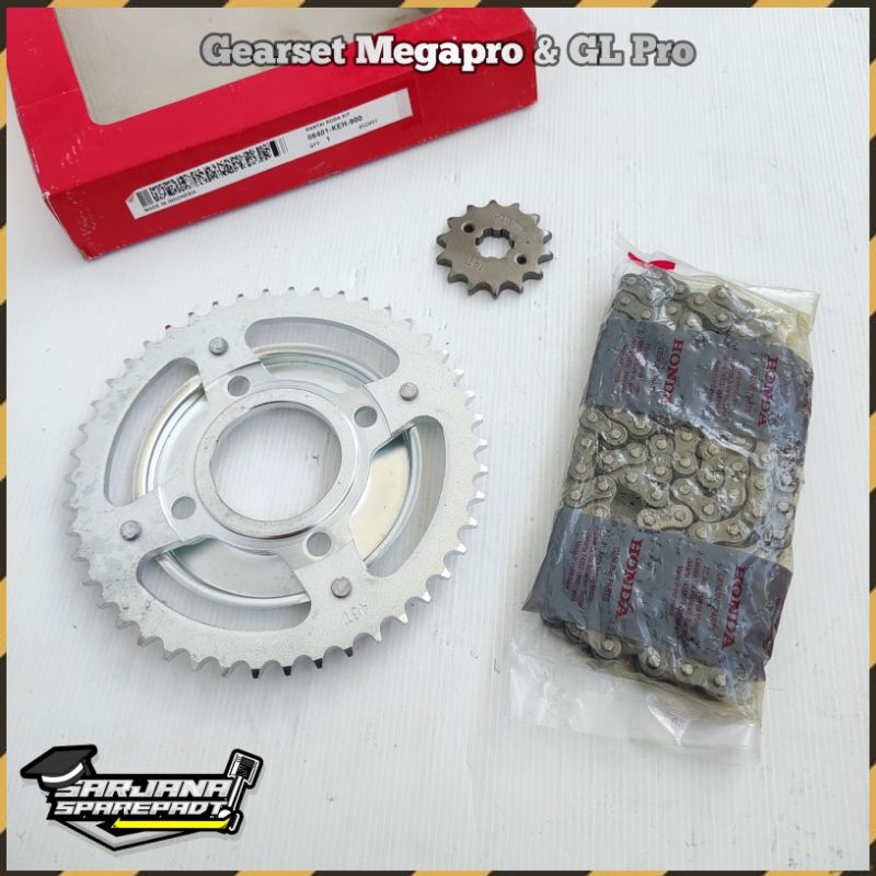Gearset Girset Gear Gir Set Rantai Rante Motor Honda Megapro Prima GL Pro Neotech Max