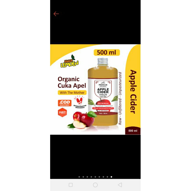 

CUKA APEL Apple Cider Vinegar 500 ml Premium CUKA APEL Organik With The Mother
