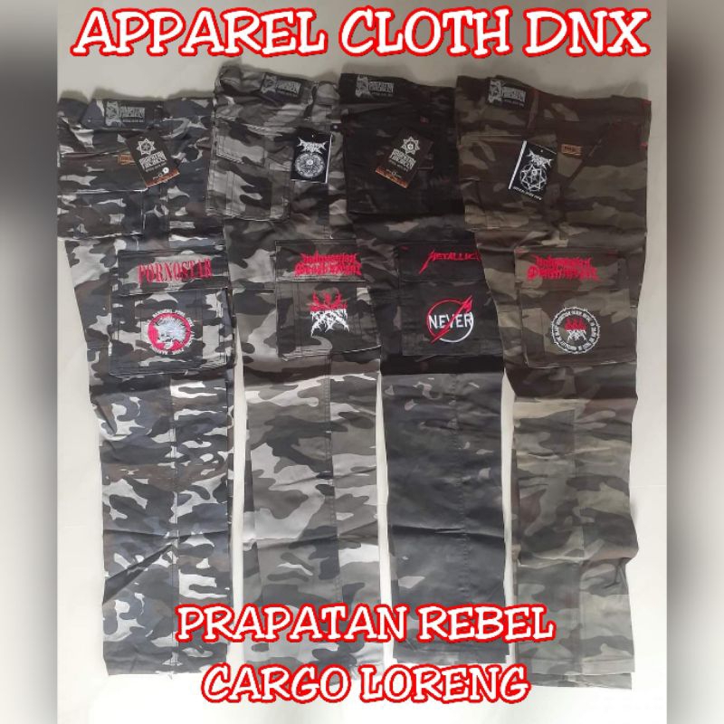 CELANA CARGO PANJANG METAL PUNK UNDERGROUND PRAPATAN REBEL LORENG DORENG ARMY MERAH HITAM BIRU PUTIH