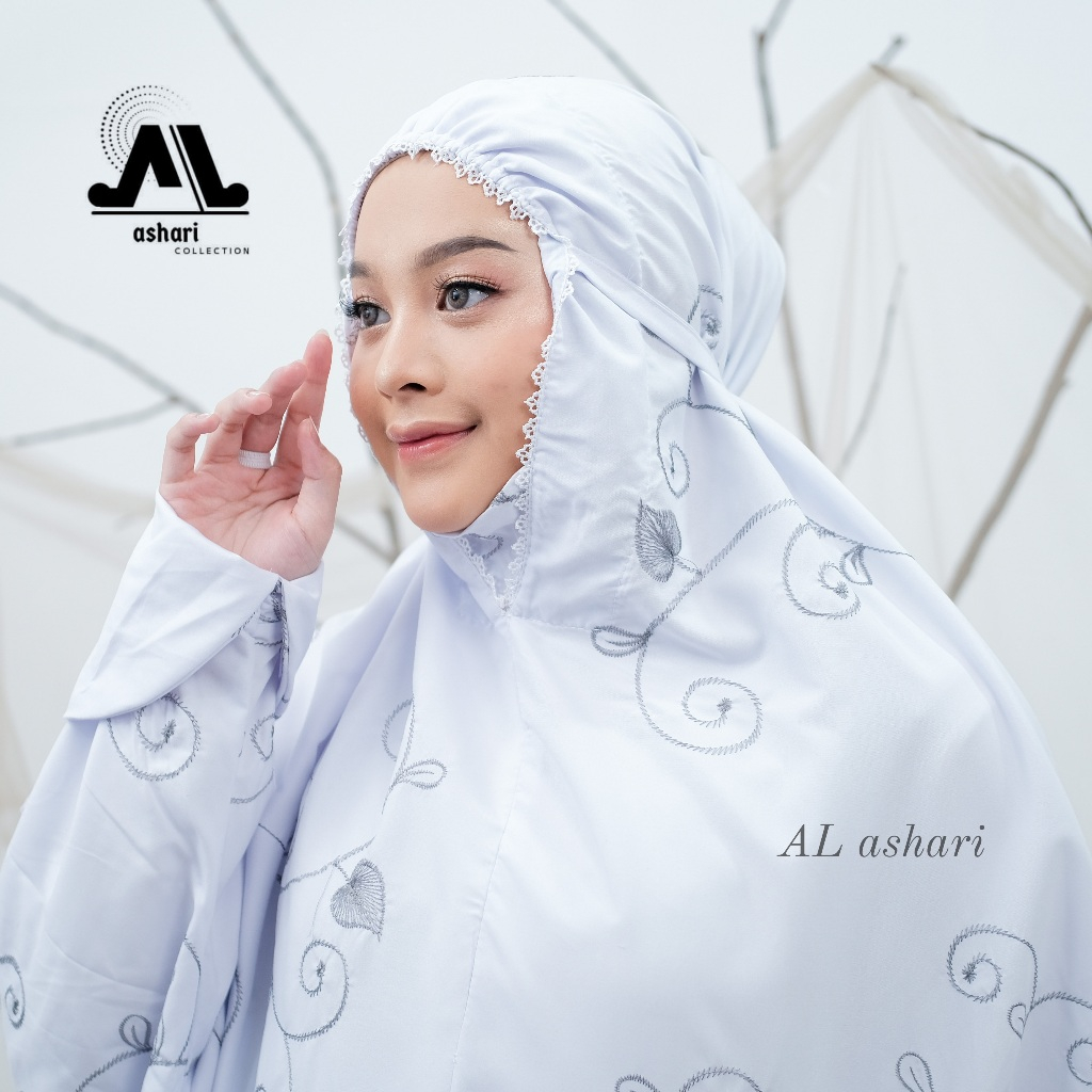 Mukena Terusan Dewasa Putih Full Bordir Renda Bawah